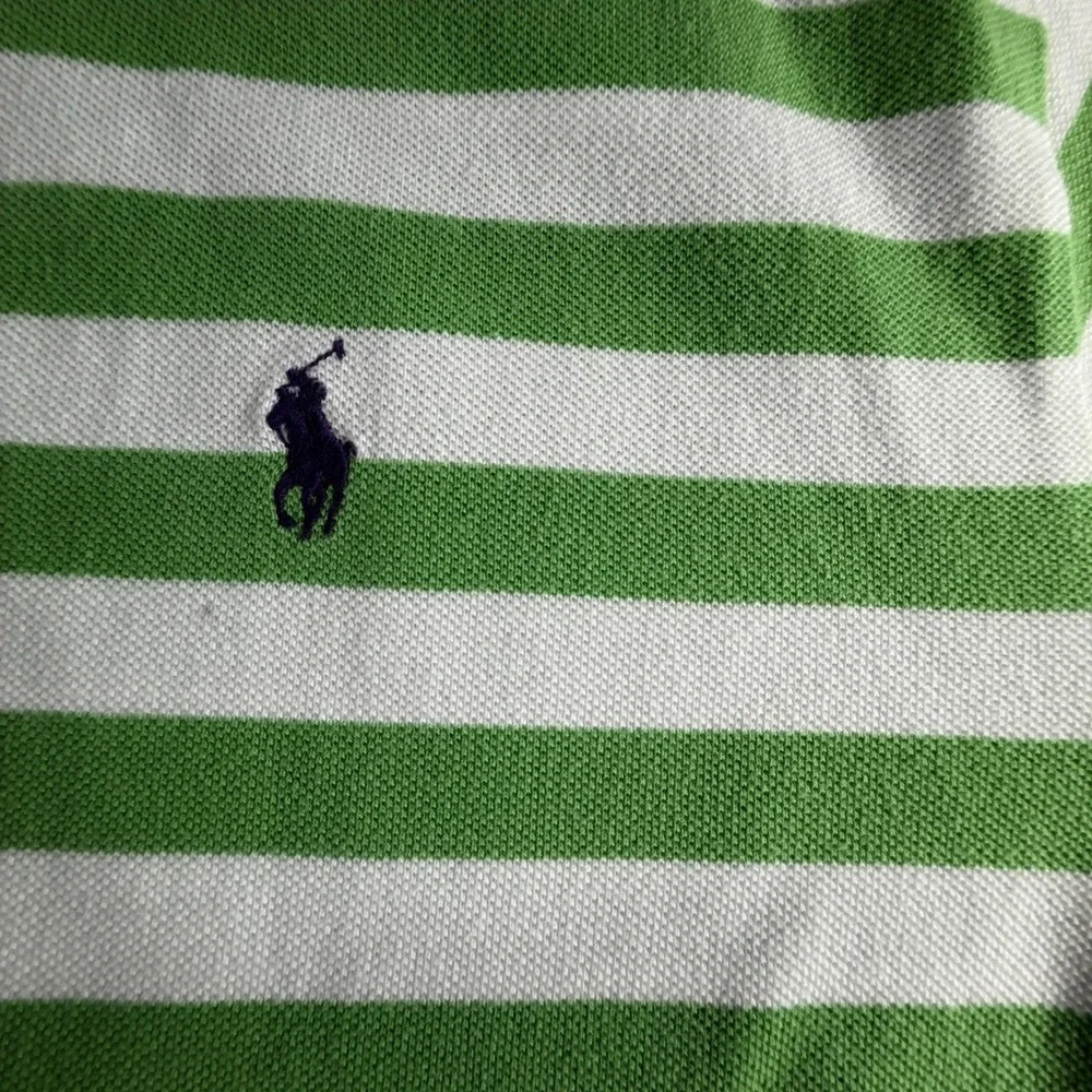 Polo Ralph Lauren Mens Green White Striped Short Sleeve Polo Shirt Large Logo